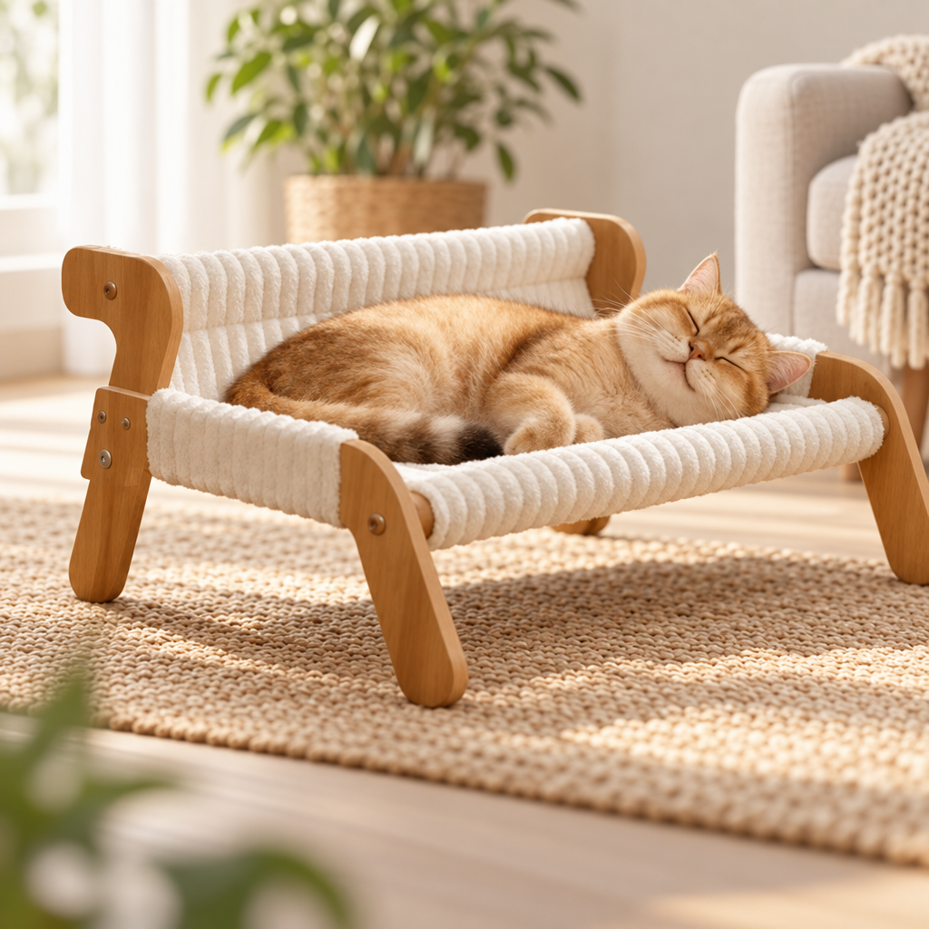 Petit Canapé Célestine avec un chat allongé dessus, salon lumineux