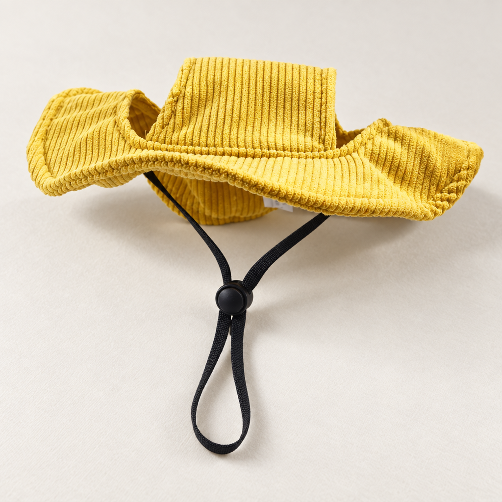 Casquette Côtelée Gaston jaune safran seule, côtes du velours, arête de visière et bloqueur noir