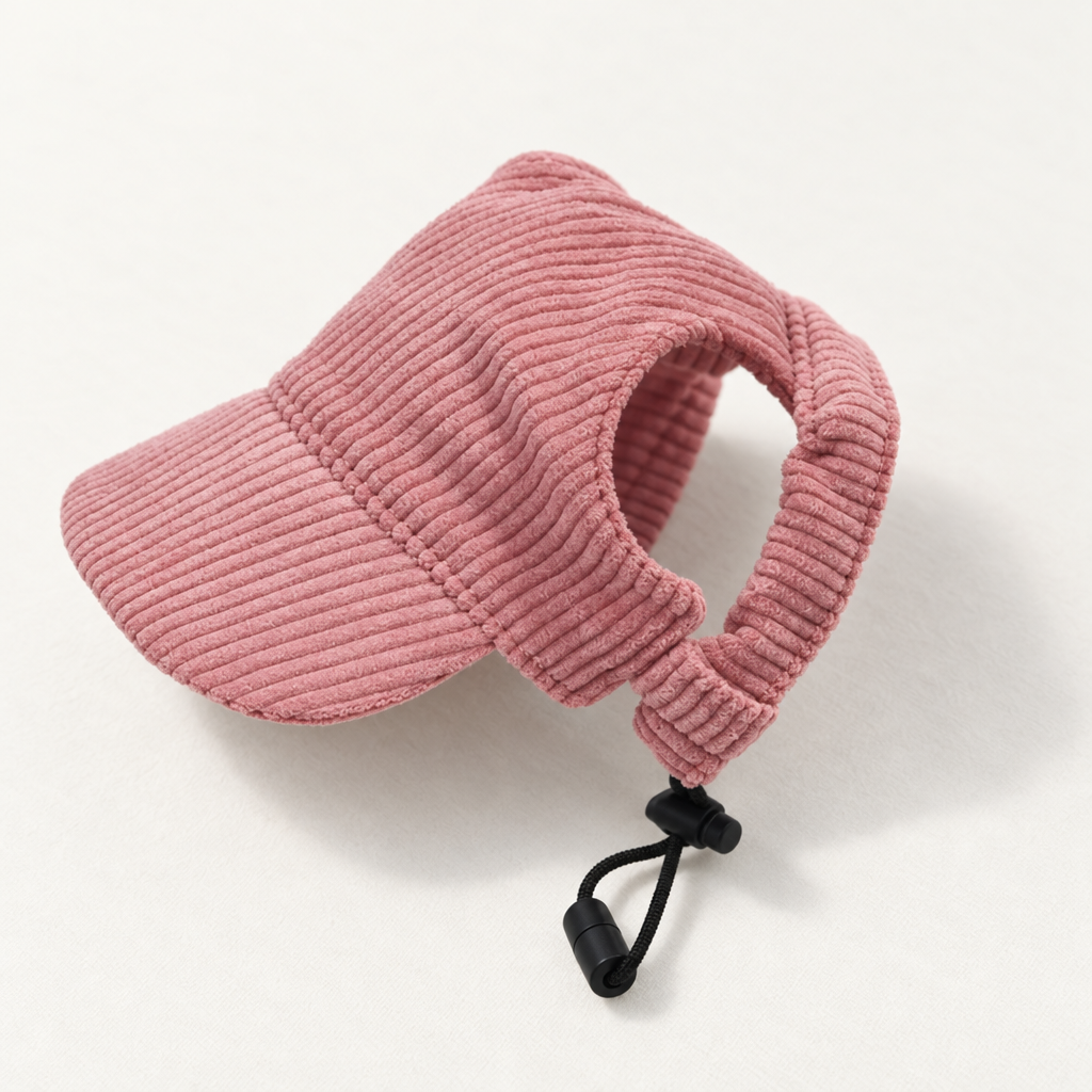 Casquette Côtelée Gaston rose poudré seule, côtes du velours, arête de visière et bloqueur noir