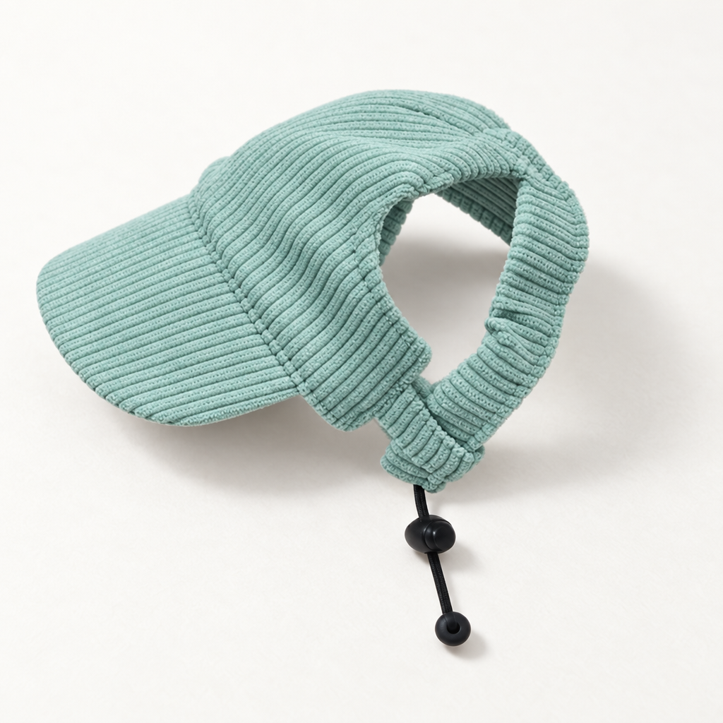 Casquette Côtelée Gaston vert amande seule, côtes du velours, arête de visière et bloqueur noir