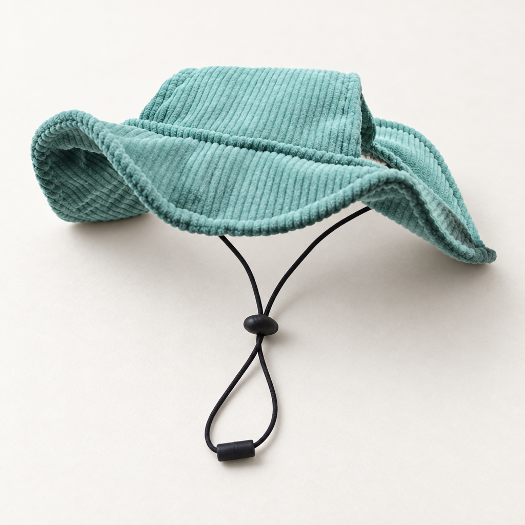 Casquette Côtelée Gaston vert d'eau seule, côtes du velours, arête de visière et bloqueur noir