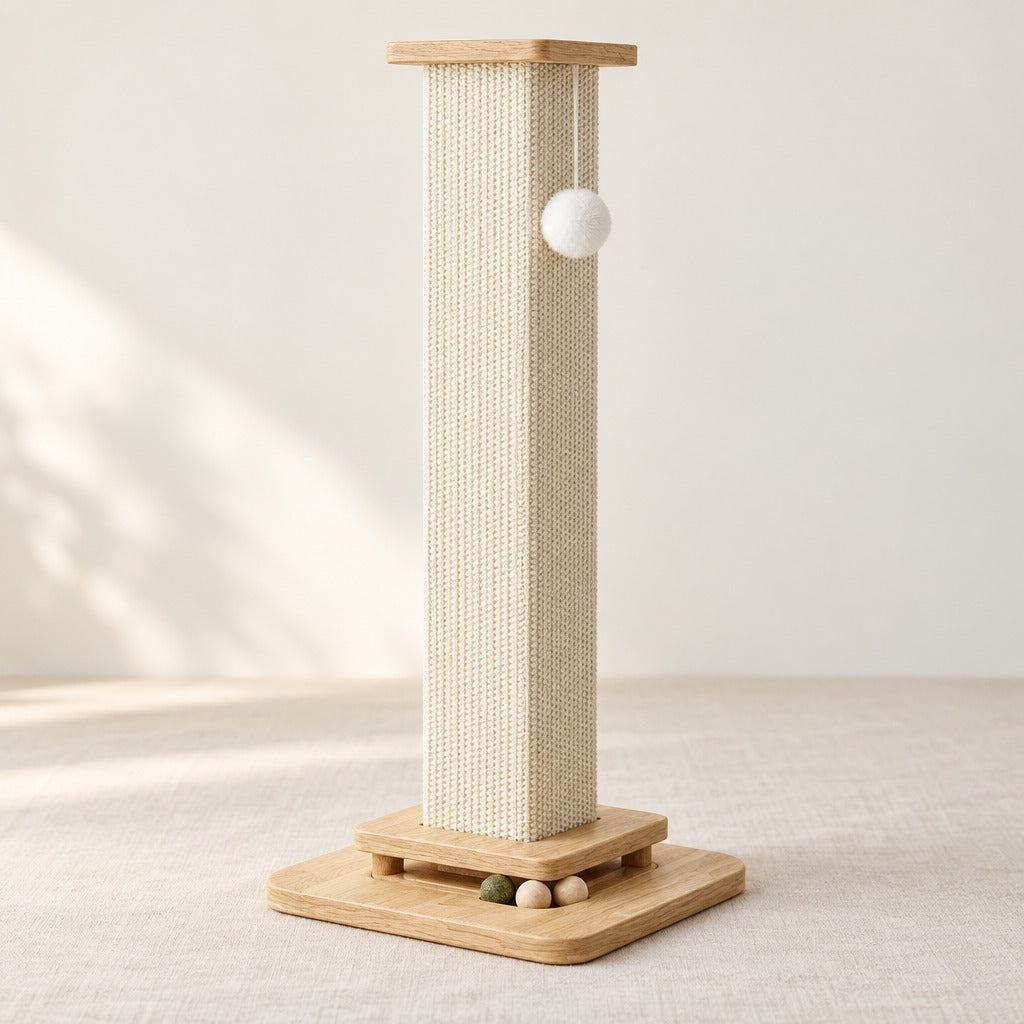 La colonne écrue vue de face, sisal crème uni sur les quatre faces