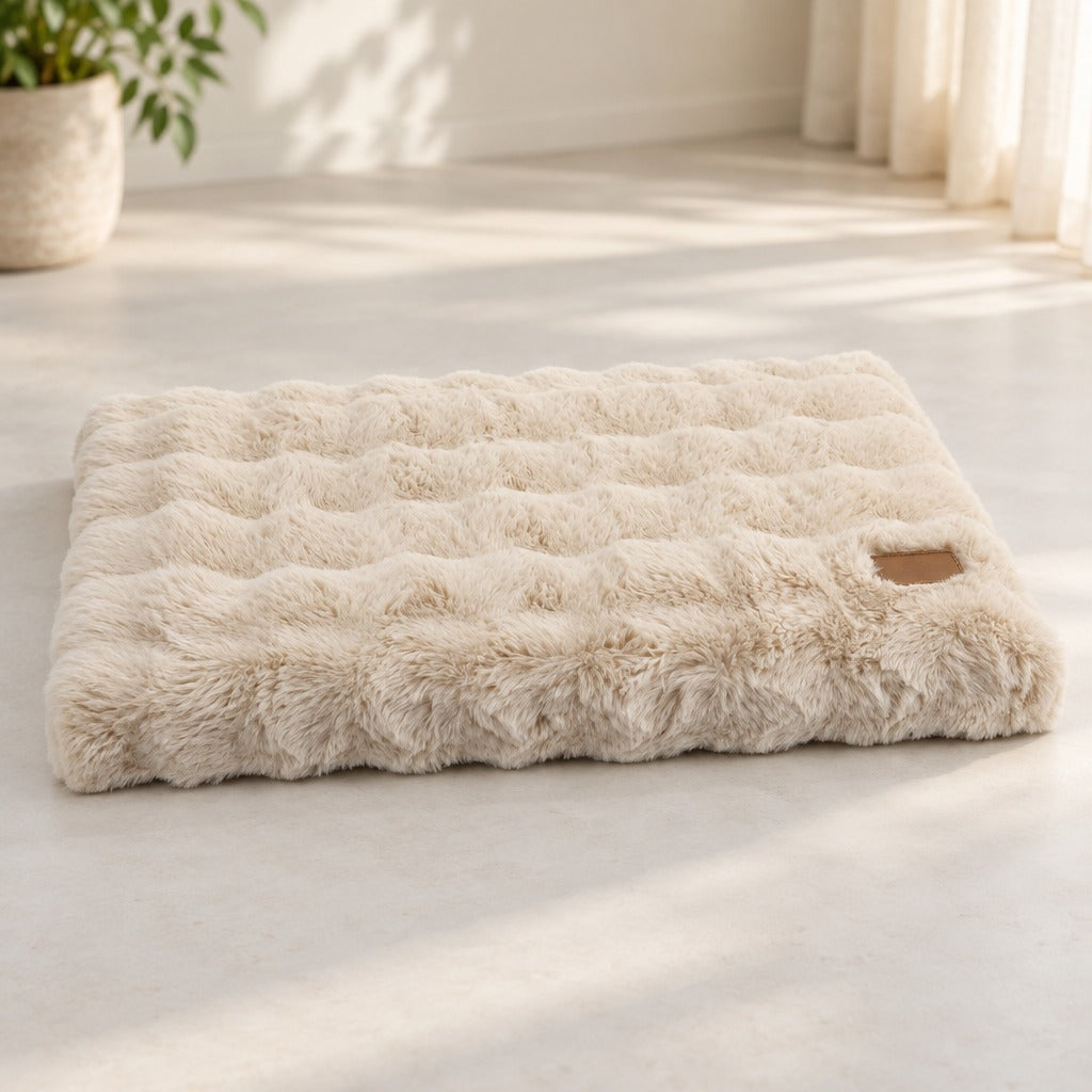 Le matelas crème seul, posé à plat sur un sol clair et neutre.