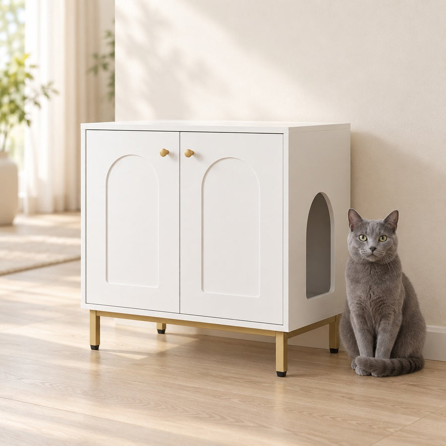 Meuble à Litière Doré Alizée – Blanc et doré