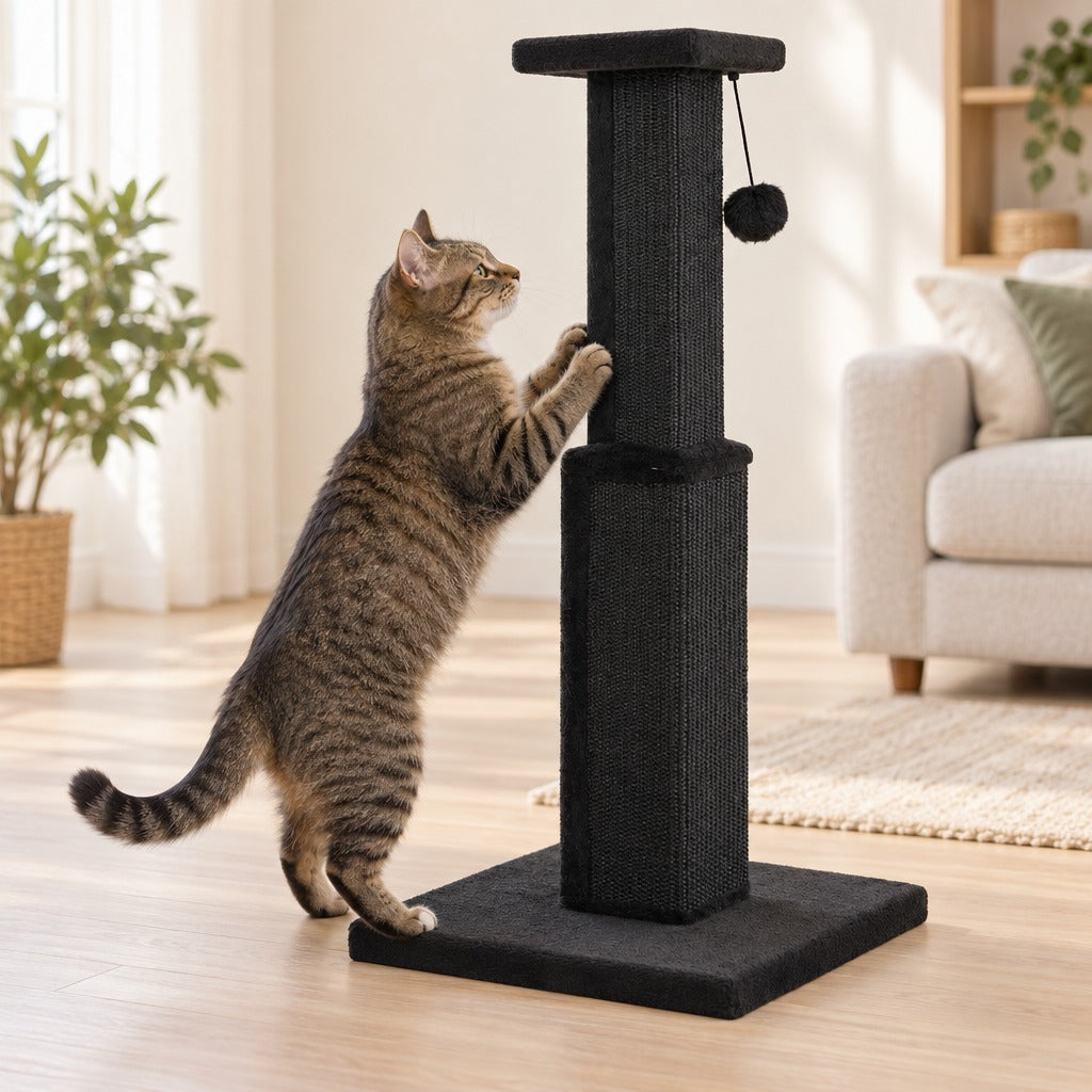 Le totem en coloris Noir, un chat dressé sur le socle